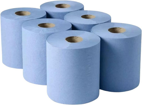 Centrefeed Wiper Roll, Blue, 2 Ply, 375 Sheets, 150m Roll, Pack of 6 Rolls