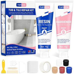 Bathtub Repair Kit 140g (Color Match), TUFINEIN Ceramic for Porcelain, Fiberglass, Enamel, Ceramic, Acrylic and Fix Chips, Cracks, Scratches, Holes on Tub/Tile/Sink/Shower Tray