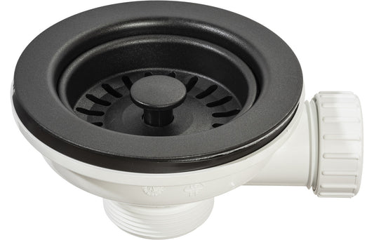 Abode 90mm (1.5") Manual Basket Strainer Waste+O/flow Round - Matt Black