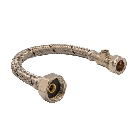 Flexible Tap Connector WRAS Approved 22mm x 3/4" x 300mm with Iso Valve