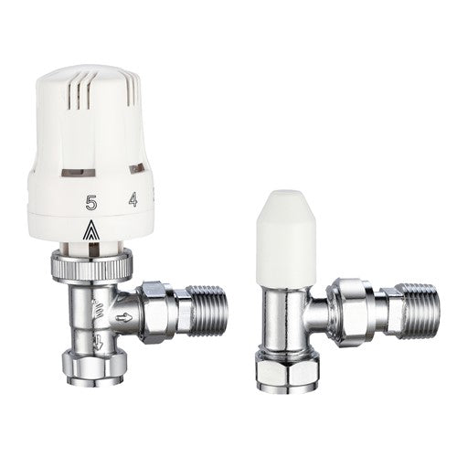 Angled Thermostatic Radiator Valve & Lockshield - 15mm x 1/2"-