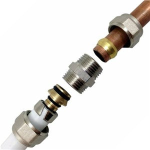 16mm x 2mm to 15mm Copper Compression Adapter | Underfloor Heating Pipe Repair Coupler