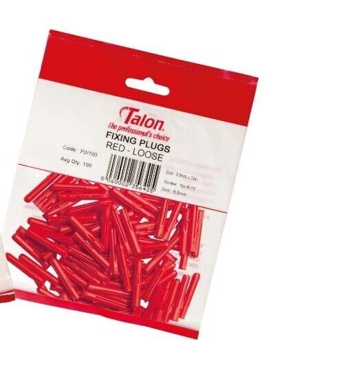 Talon 100 x Wall Plug Plastic Expansion Wall Fixing Raw Rawl Plugs 5.5mm Red