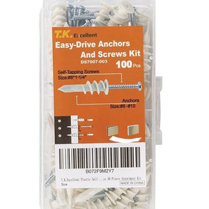 TK Excellent Easy Drive Anchors and Screws kit DS7007-004, 100pcs