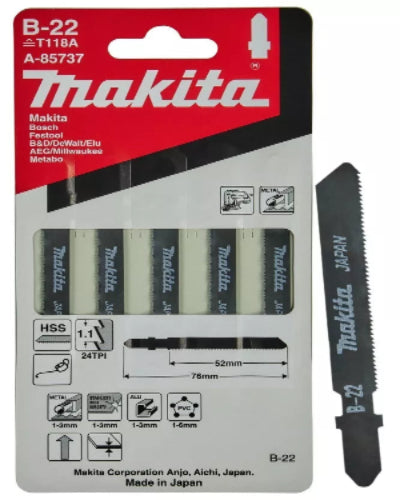 Makita A-85737 Jigsaw Blades Mild Steel, Stainless Steel B-22 T118A Bosch DeWalt