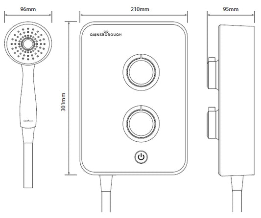 Gainsborough GSM95 Slim Mono 9.5kw Electric Shower White Chrome SE CSE