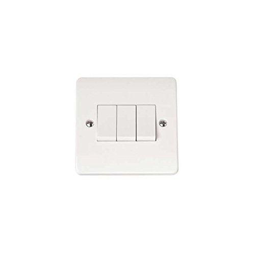 Click Plate Switch 3 Gang 2 Way 10 Amp White PVC