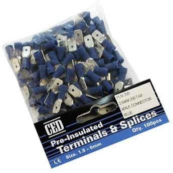 Pre Insulated Male Connectors Yellow Or Blue (20, Blue 2.5mm 250 Tab)