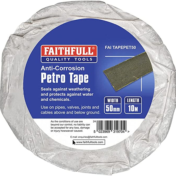 Faithfull FAITAPEPET50 Petro Anti-Corrosion Weatherproof Tape 50mm x 10M for Protection of Exposed Metal Pipework