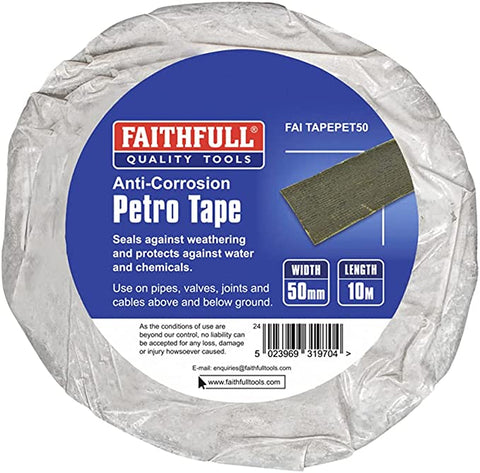 Faithfull FAITAPEPET50 Petro Anti-Corrosion Weatherproof Tape 50mm x 10M for Protection of Exposed Metal Pipework