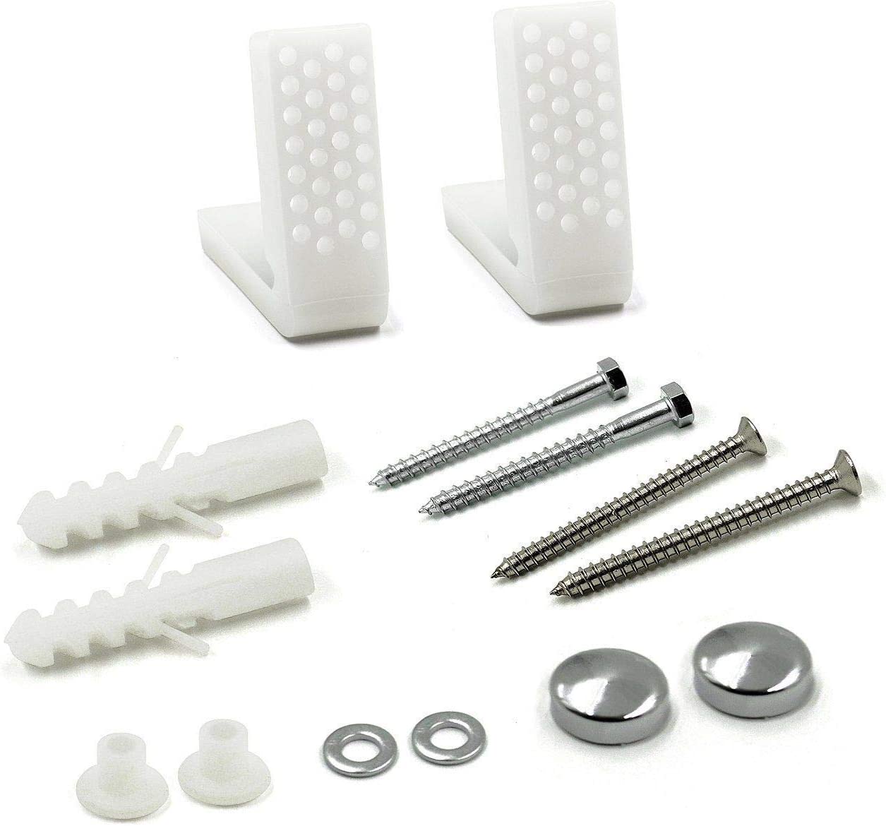 Angled Floor WC Toilet Pan/Bidet Fixing Kit Inc Brakets, Bolts, Screws & Chrome Caps