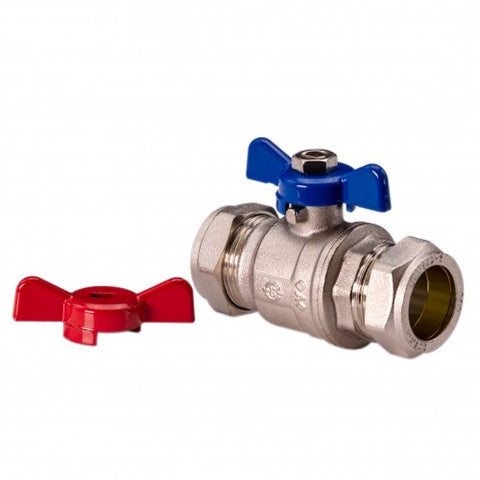 T-bar valve 15mm red and blue handles 15mm