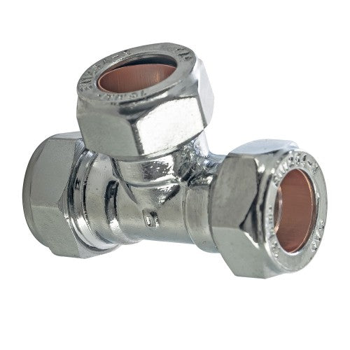 Chrome Plated Compression Equal Tee 15, 22mm