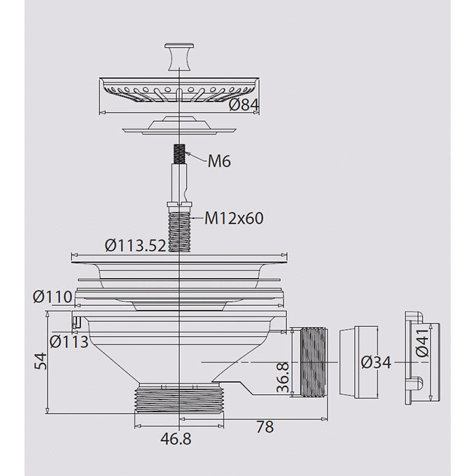 Basket strainers 113mm polished stainless steel 1½" plastic strainer waste body excluding overflow