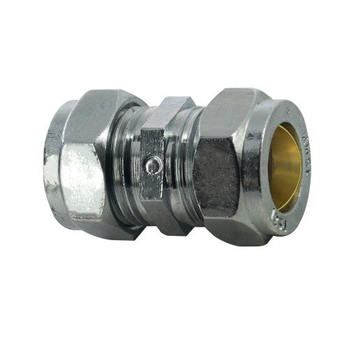 Chrome plated compression coupling 15mm, 22mm**WRAS Approved