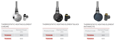 Thermostatic Heating Elements *Black, Chrome or Anthracite 300w